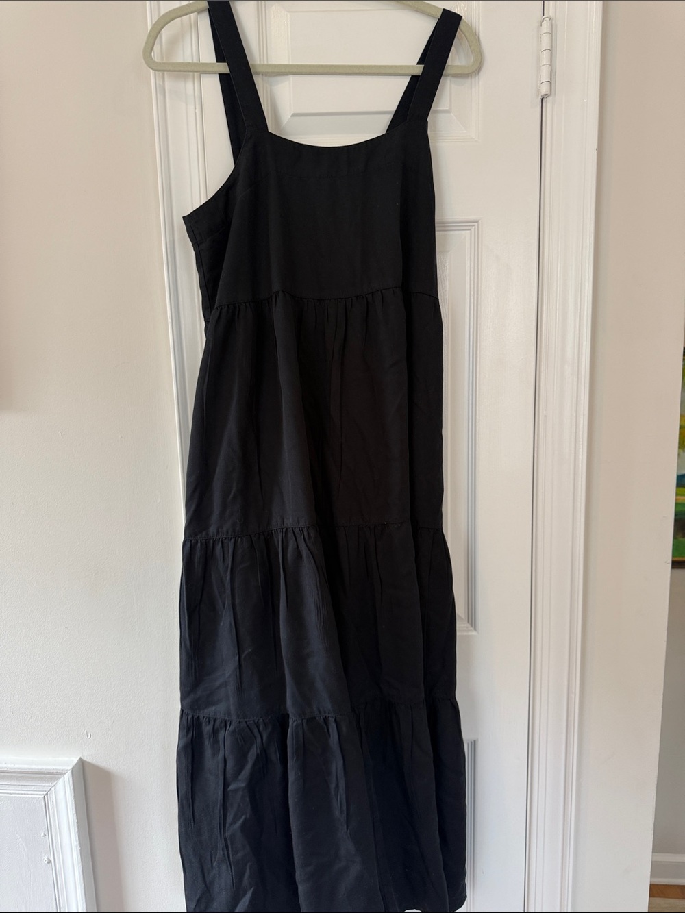 Women's Black Tiered Maxi Dress with Wide Straps